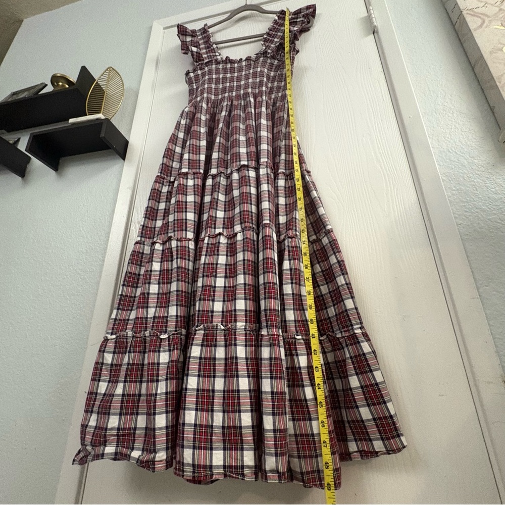 Hill House Ellie Nap Dress Multi Tartan Plaid Smocked Midi Ruffle Size Medium - Picture 7 of 12